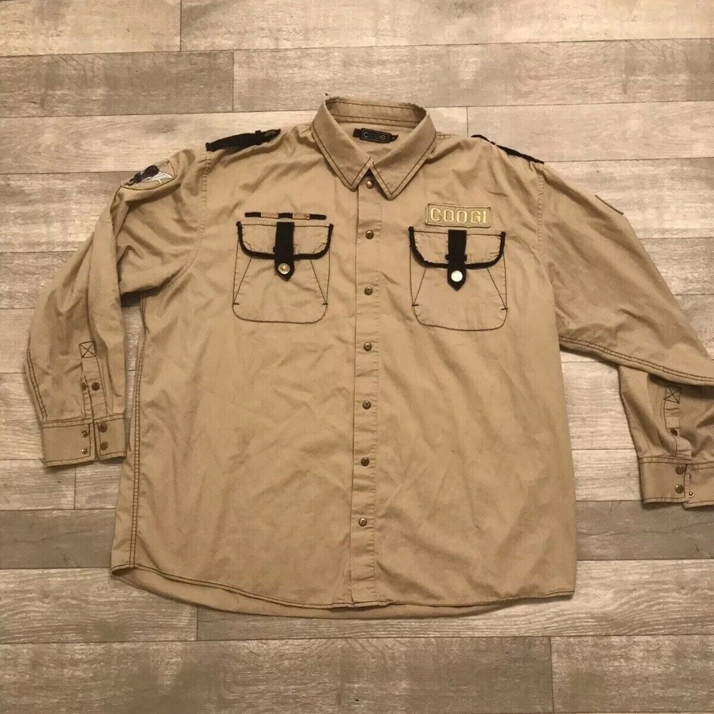 Coogi Military Style Button Down Shirt Mens Sz 3XL